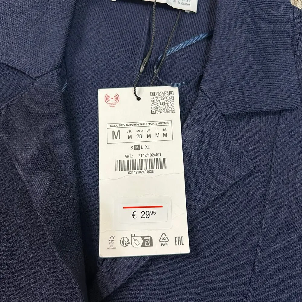 ZARA Women's Flower Button Knit Cardigan Blazer Size M In Navy - Picture 3 of 10